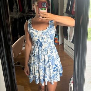 Urban Outfitters Blue and White Sleeveless Sundress